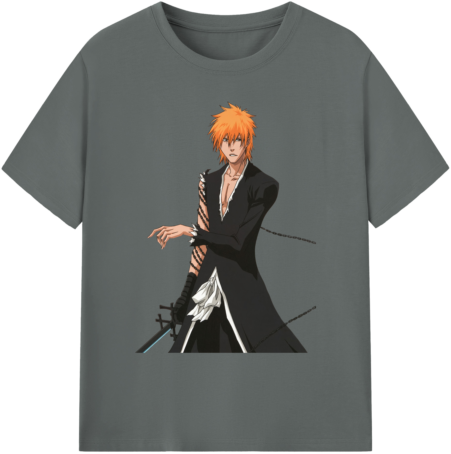 （画像用） ブリーチ 黒崎一護（くろさき いちご）BLEACH Kurosaki Ichigo 綿100％ メンズ半袖Tシャツ｜肌触りやわらか＆通気性
